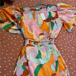 Colorful Liquorish (via ASOS) ‘70s-style wrap dress 🧡🩷💚 NWT
